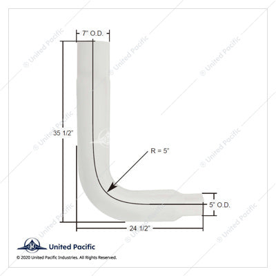 7" O.D. To 5" O.D. - 35" X 24" Chrome 90 Degree Exhaust Elbow