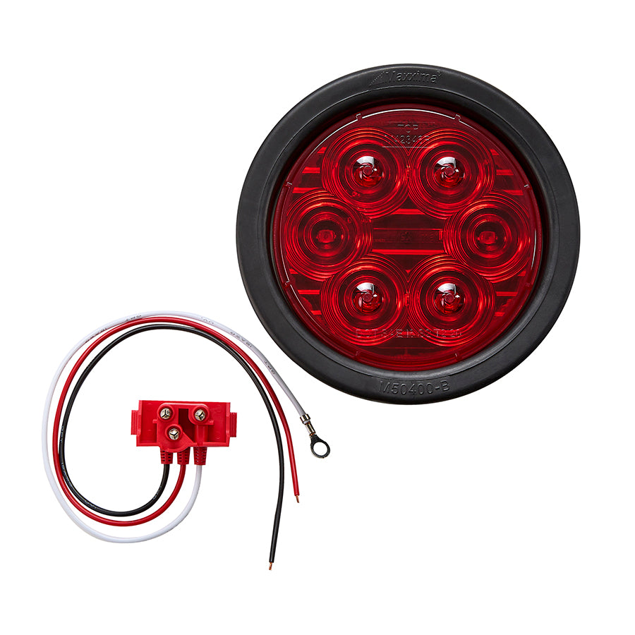 4" Round Red Lightning Series Kit Stop/Turn/Tail Kit with Grommet & Right Angle Plug