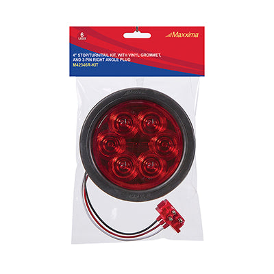 4" Round Red Lightning Series Kit Stop/Turn/Tail Kit with Grommet & Right Angle Plug
