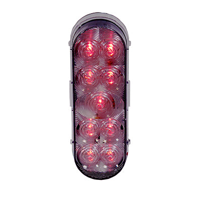 6” Oval Red Stop/Turn/Tail Light with Clear Lens, Grommet Mount