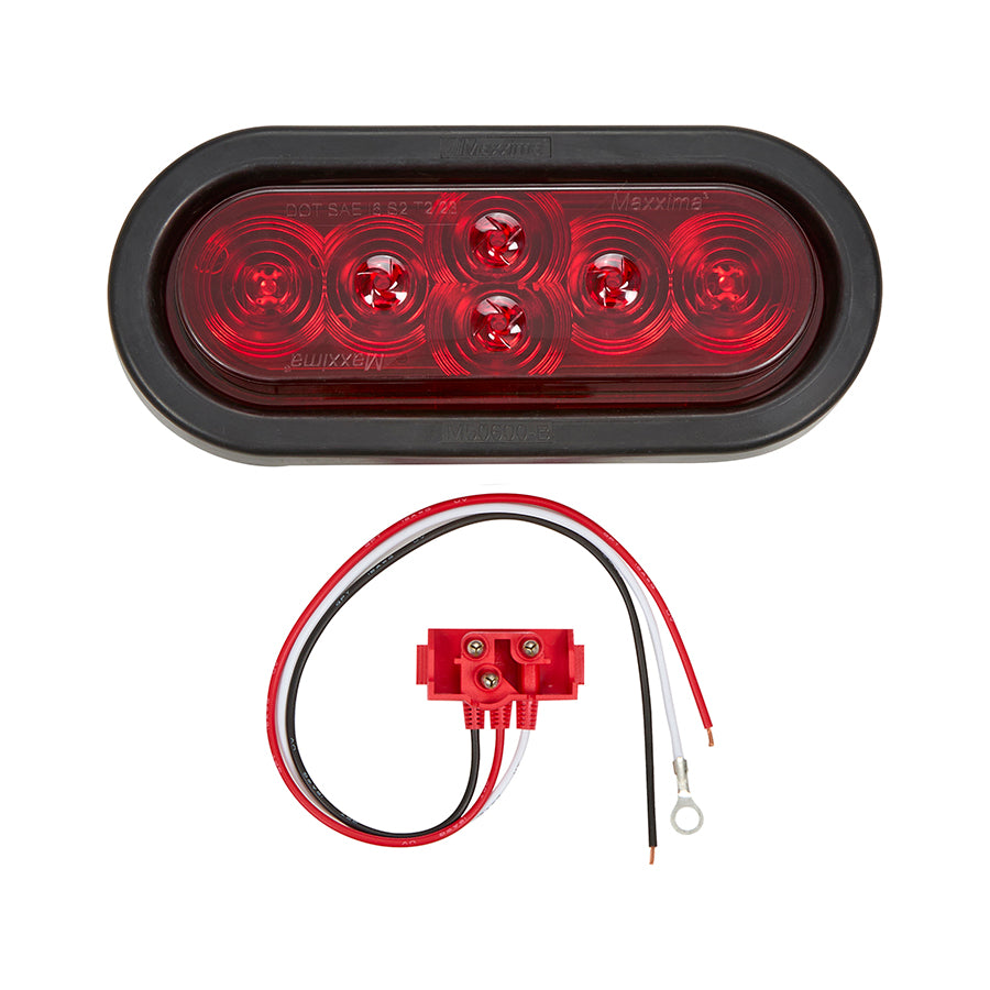 6” Oval Red Lightning Series Stop/Turn/Tail Kit with Grommet & Right Angle Plug