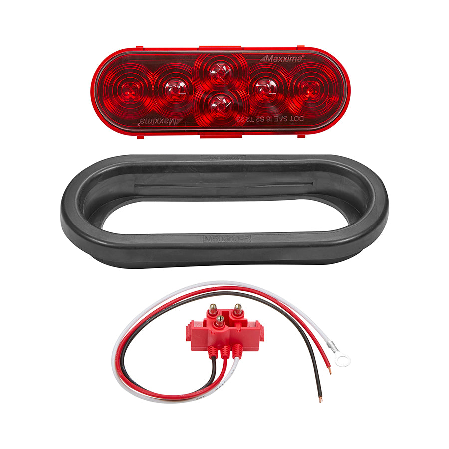 6” Oval Red Lightning Series Stop/Turn/Tail Kit with Grommet & Right Angle Plug