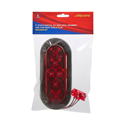 6” Oval Red Lightning Series Stop/Turn/Tail Kit with Grommet & Right Angle Plug