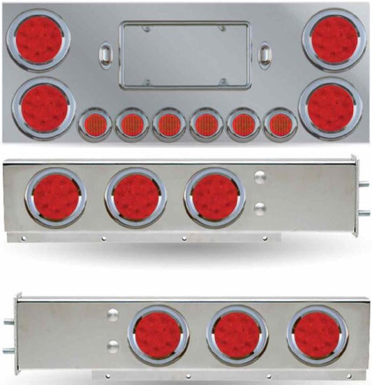 Stainless Steel Rear Center Panel & Spring-Loaded Light Bar Kit with 4" & 2" Red/Clear LED