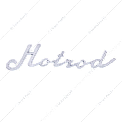 CHROME PLASTIC HOTROD SCRIPT EMBLEM WITH MOUNTING STUDS