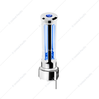 Thread-On Chrome Sonoma Style Gearshift Knob With LED 9/10 Speed Adapter-Blue Crystal/Blue LED