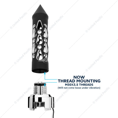 Thread-On Brooklyn Style Spike Gearshift Knob With LED 13/15/18 Speed Adapter-Matte Black/White LED