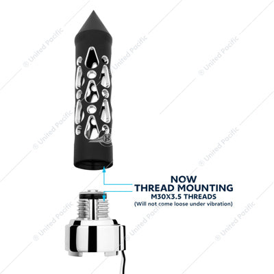 Thread-On Brooklyn Style Spike Gearshift Knob With LED 9/10 Speed Adapter-Matte Black/White LED